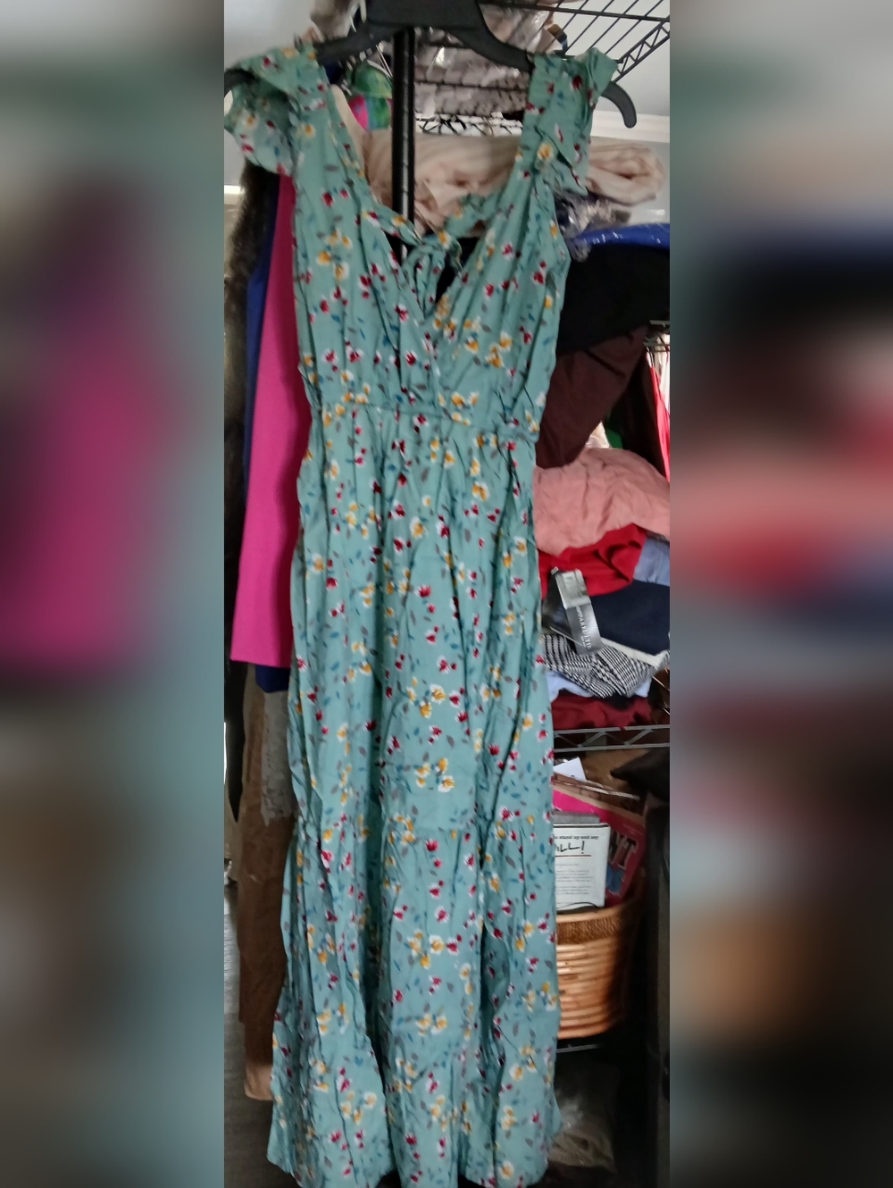 Floral Tie-Front Mint Maxi Dress